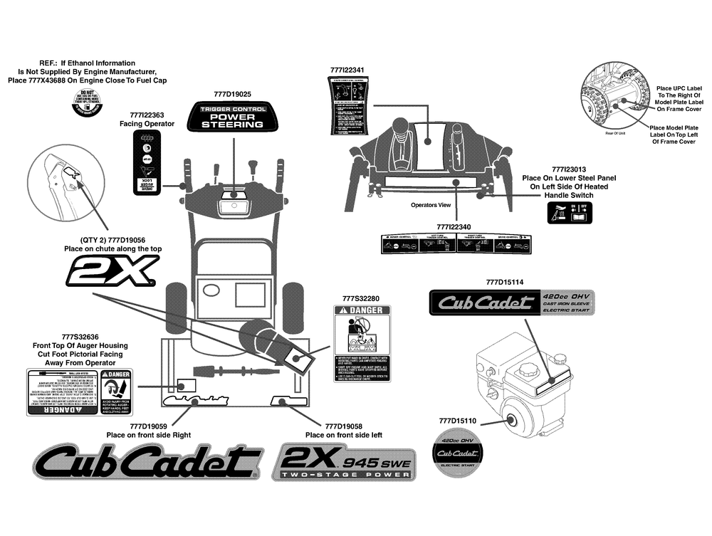Label Map 2x 945swe Diagram and Parts List for 2X945SWE (31AH97SW756-31BH97SW710)(2013) Cub Cadet Snow Blower